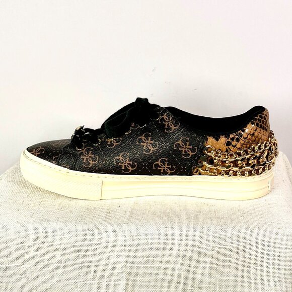 GUESS Luxe Chain-Embellished Snakeskin Sneakers Designer Streetwear Size 7 ½ M - Picture 15 of 16